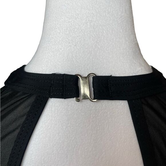 Tempt Me Black One Piece Swimsuit High Neck Plunge Ruched Tummy Control Small - Picture 9 of 13